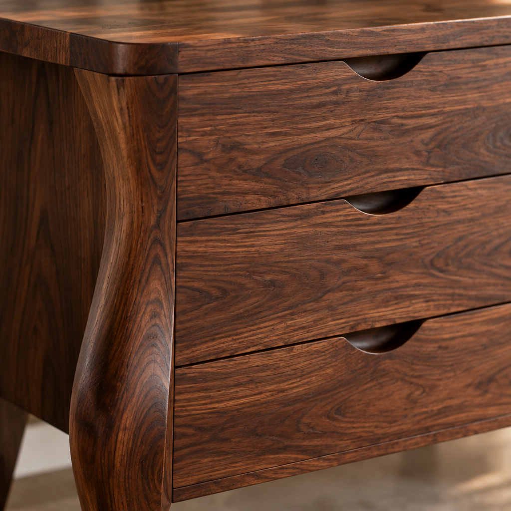 Atelier Double-Basin Sculpted Vanity wood grain close-up