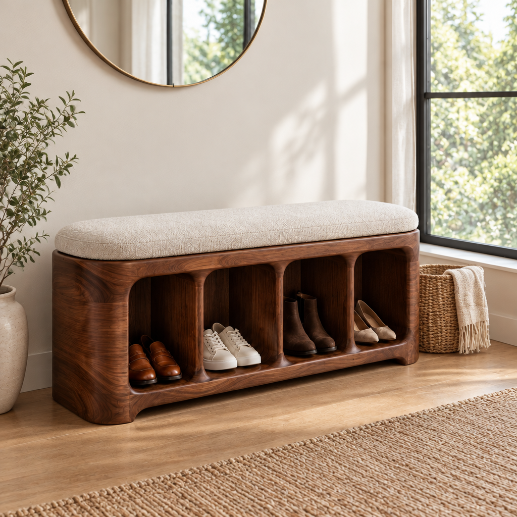Atelier Sculpted Shoe Storage Bench in a living space