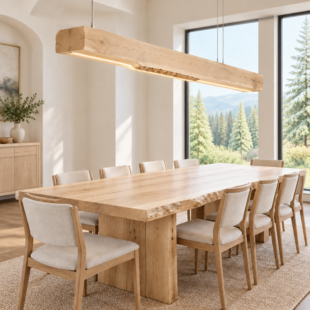 Riverbend Live-Edge Beam Pendant Light in Light Natural finish