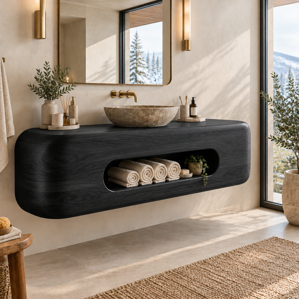 Atelier Hollow Niche Floating Vanity in Ebonized Black finish