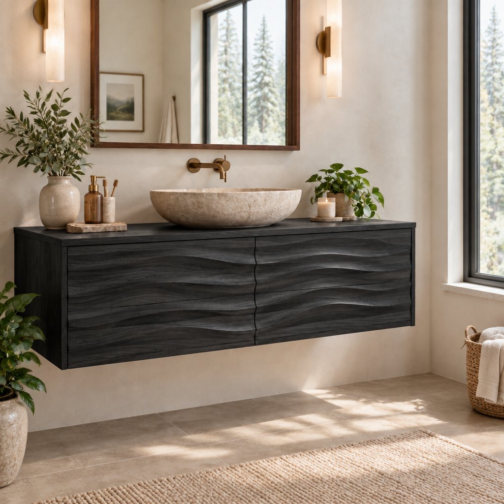 Atelier Wave Drawer Floating Vanity in Ebonized Black finish