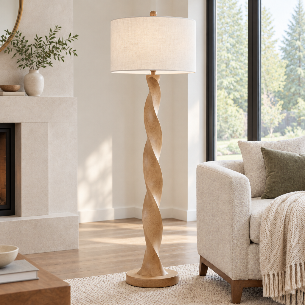 Atelier Twisted Floor Lamp in Natural Oak finish