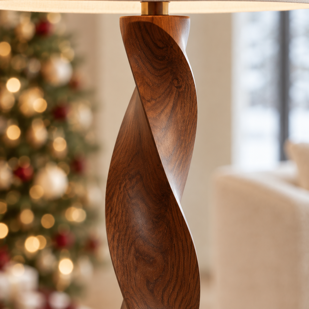 Atelier Twisted Floor Lamp wood grain close-up