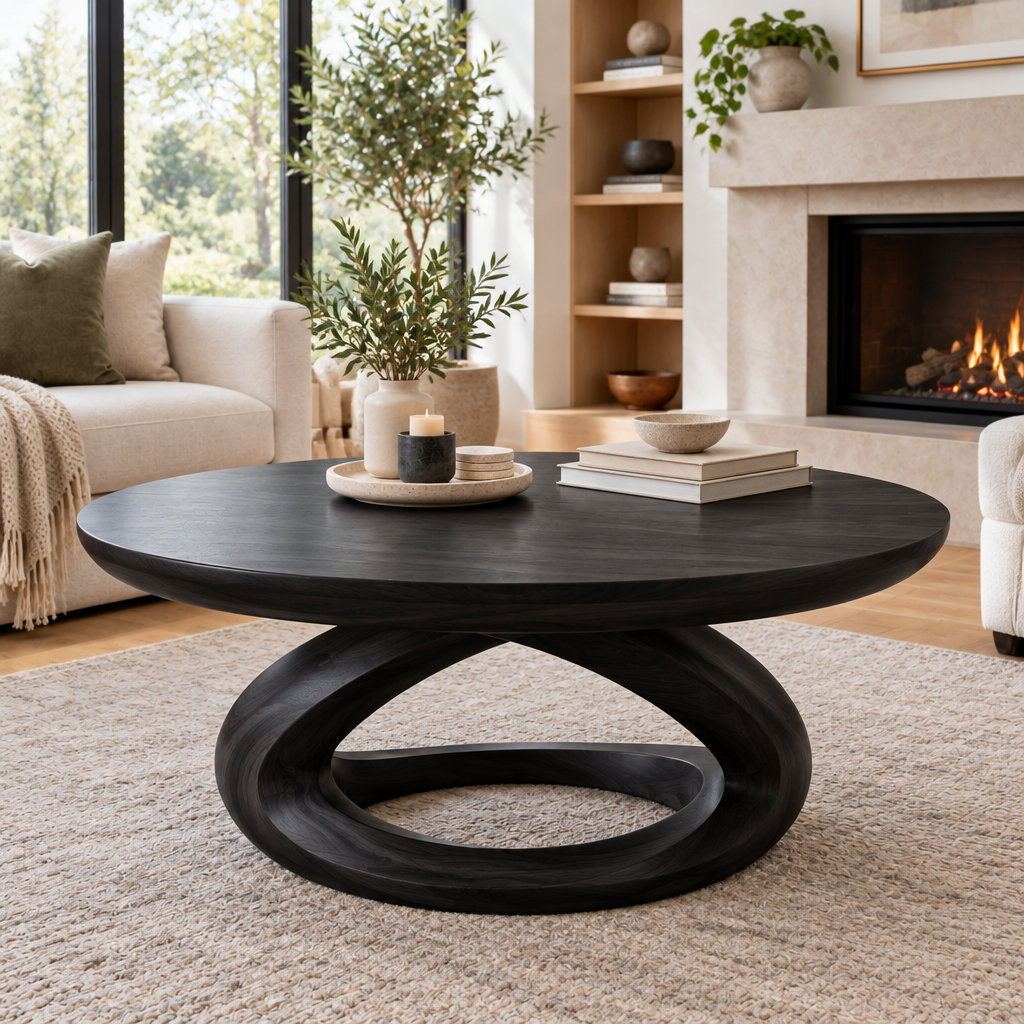 Atelier Orbit Round Coffee Table in Ebonized Black finish