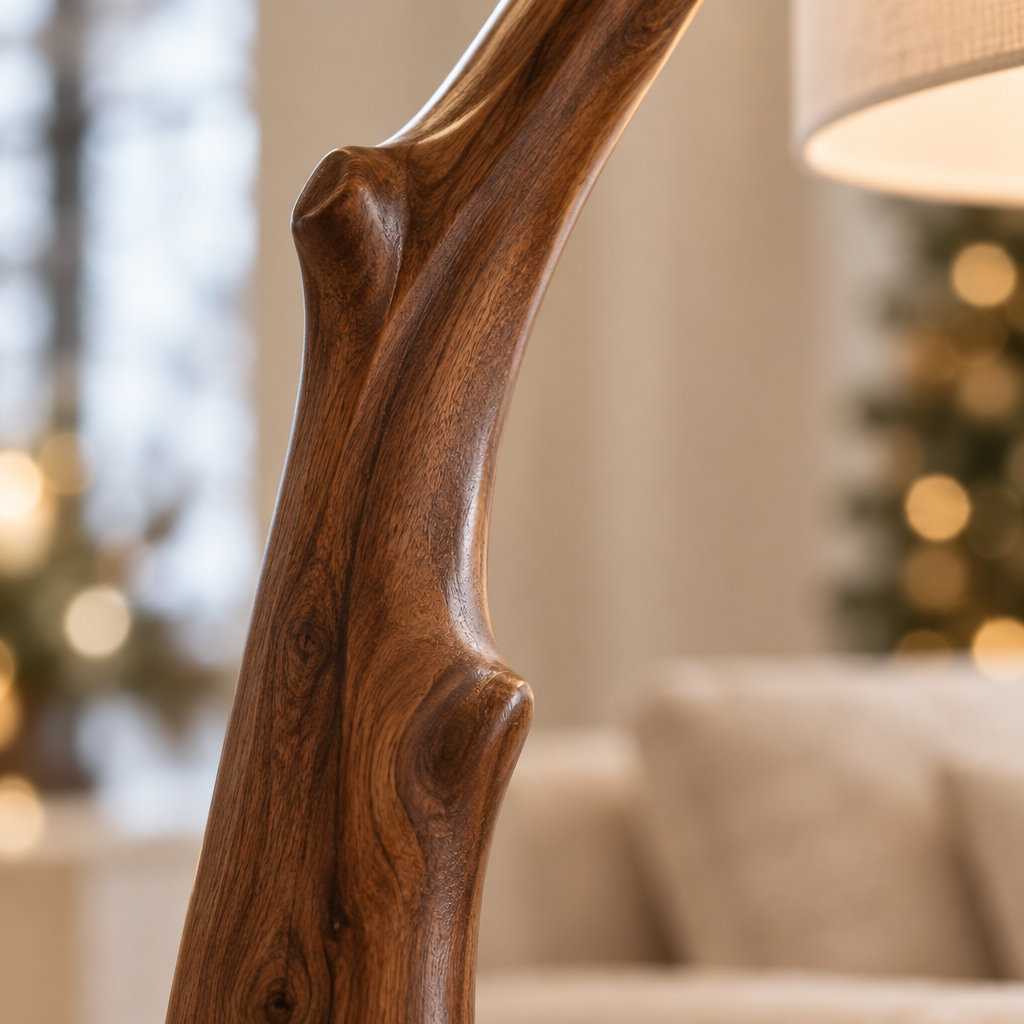 Atelier Arching Branch Floor Lamp wood grain close-up
