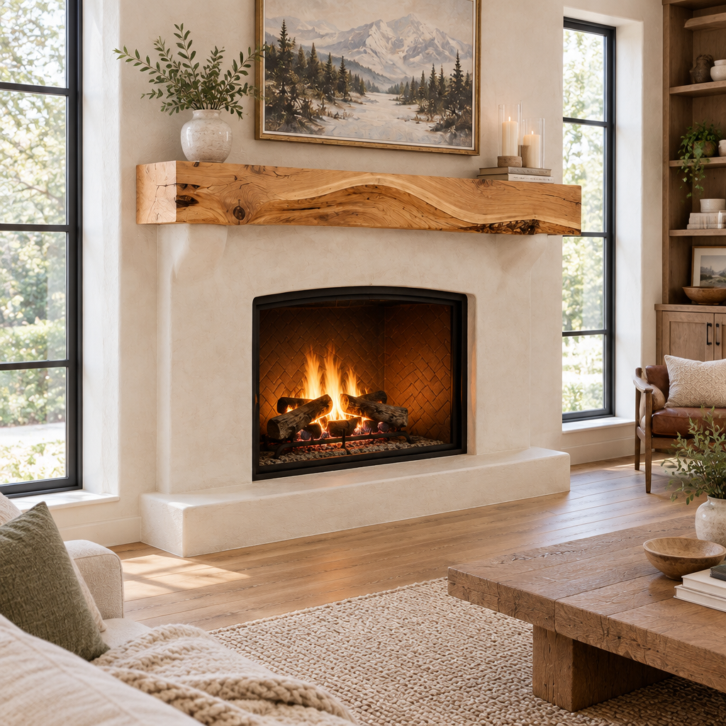Riverbend Live-Edge Wave Mantel side view