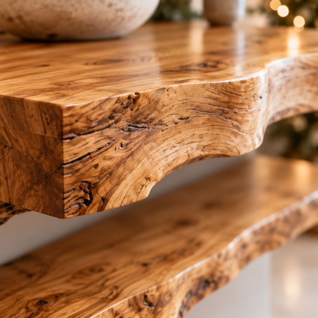 Riverbend Live-Edge Vanity with Stone Vessel wood grain close-up