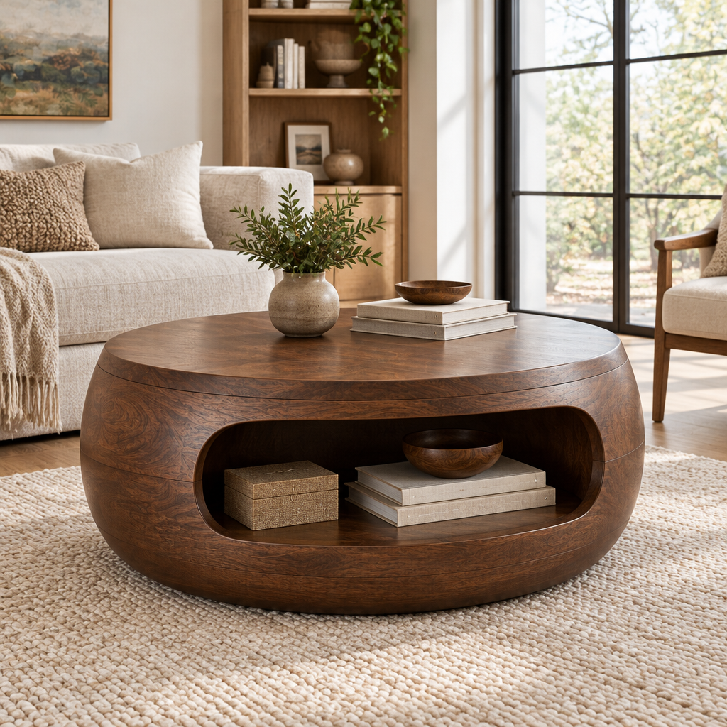 Atelier Drum Round Coffee Table with Shelf side view