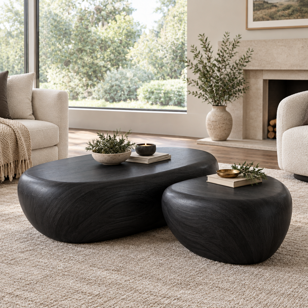 Atelier Pebble Nesting Coffee Tables in Ebonized Black finish