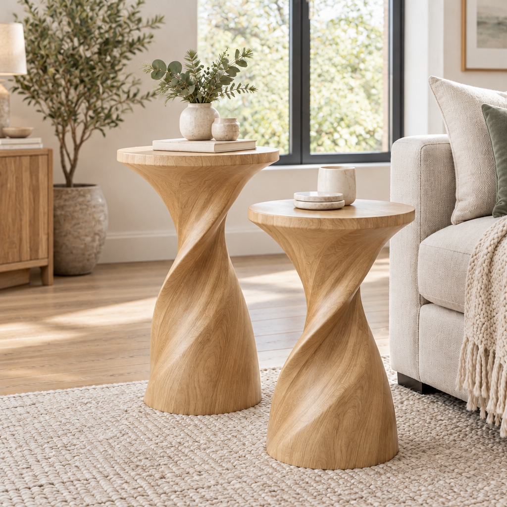 Atelier Sculpted Side Tables, Set of 2 in Natural Oak finish