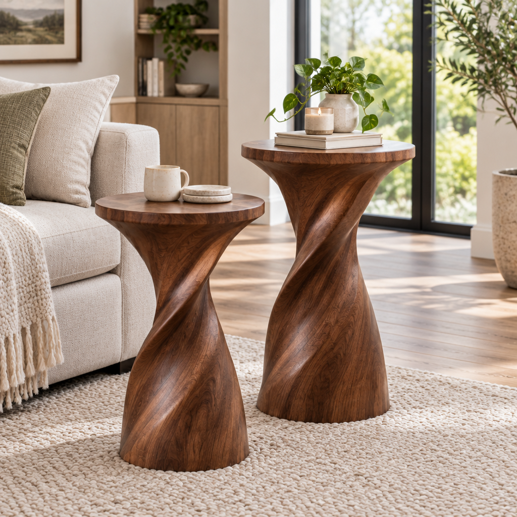Atelier Sculpted Side Tables, Set of 2 side view