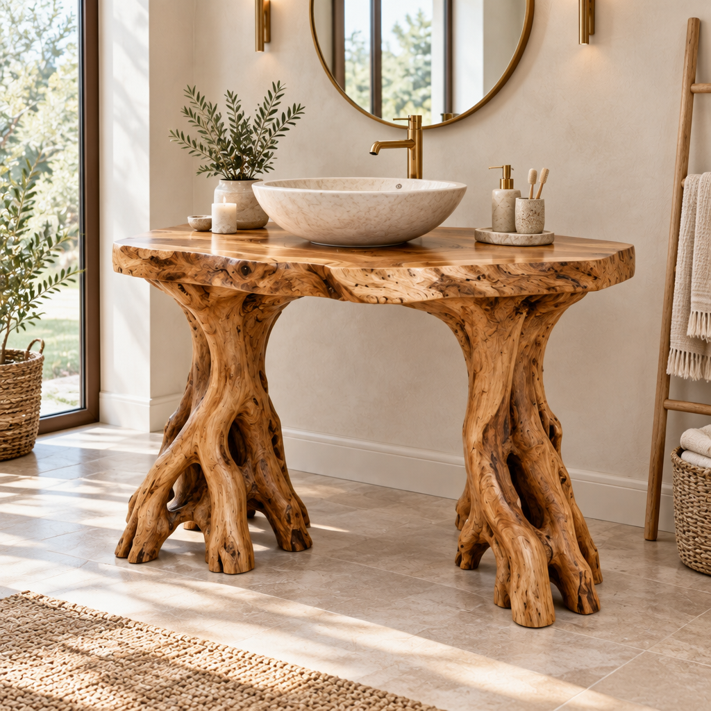 Riverbend Live-Edge Root-Leg Vanity side view