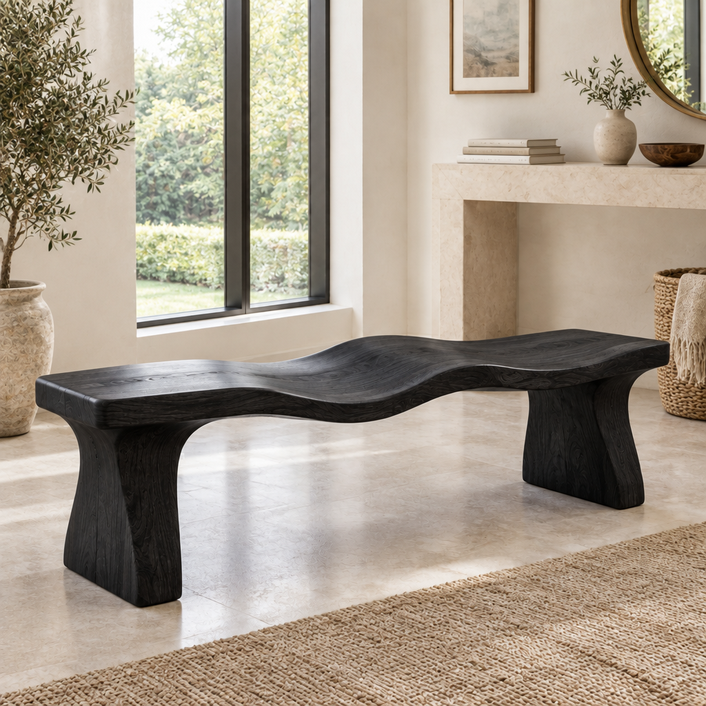 Atelier Wave Entry Bench in Ebonized Black finish