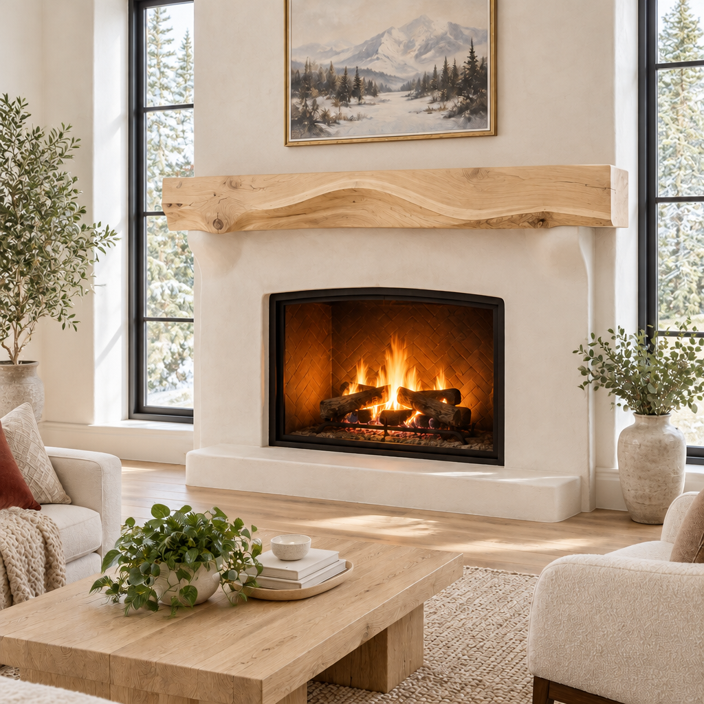 Riverbend Live-Edge Wave Mantel in Light Natural finish