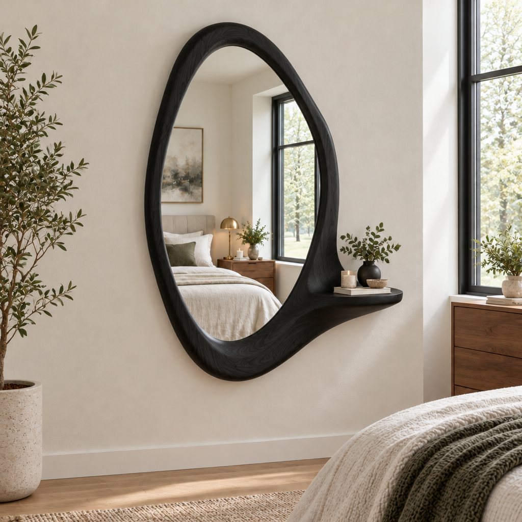 Atelier Sculpted Wave Wall Mirror in Ebonized Black finish