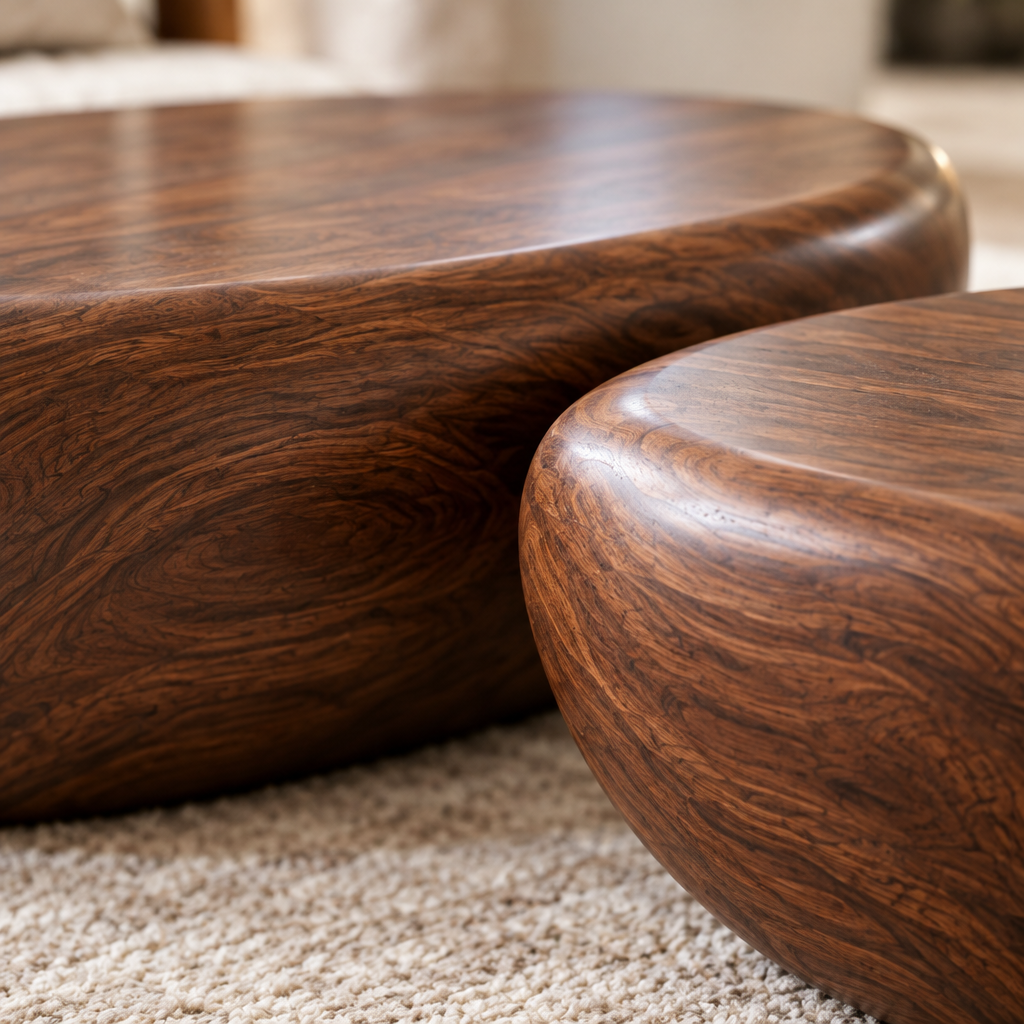 Atelier Pebble Nesting Coffee Tables wood grain close-up