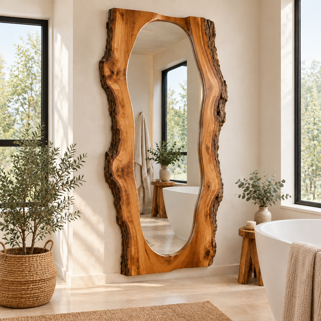 Riverbend Live-Edge Frame Mirror in a living space