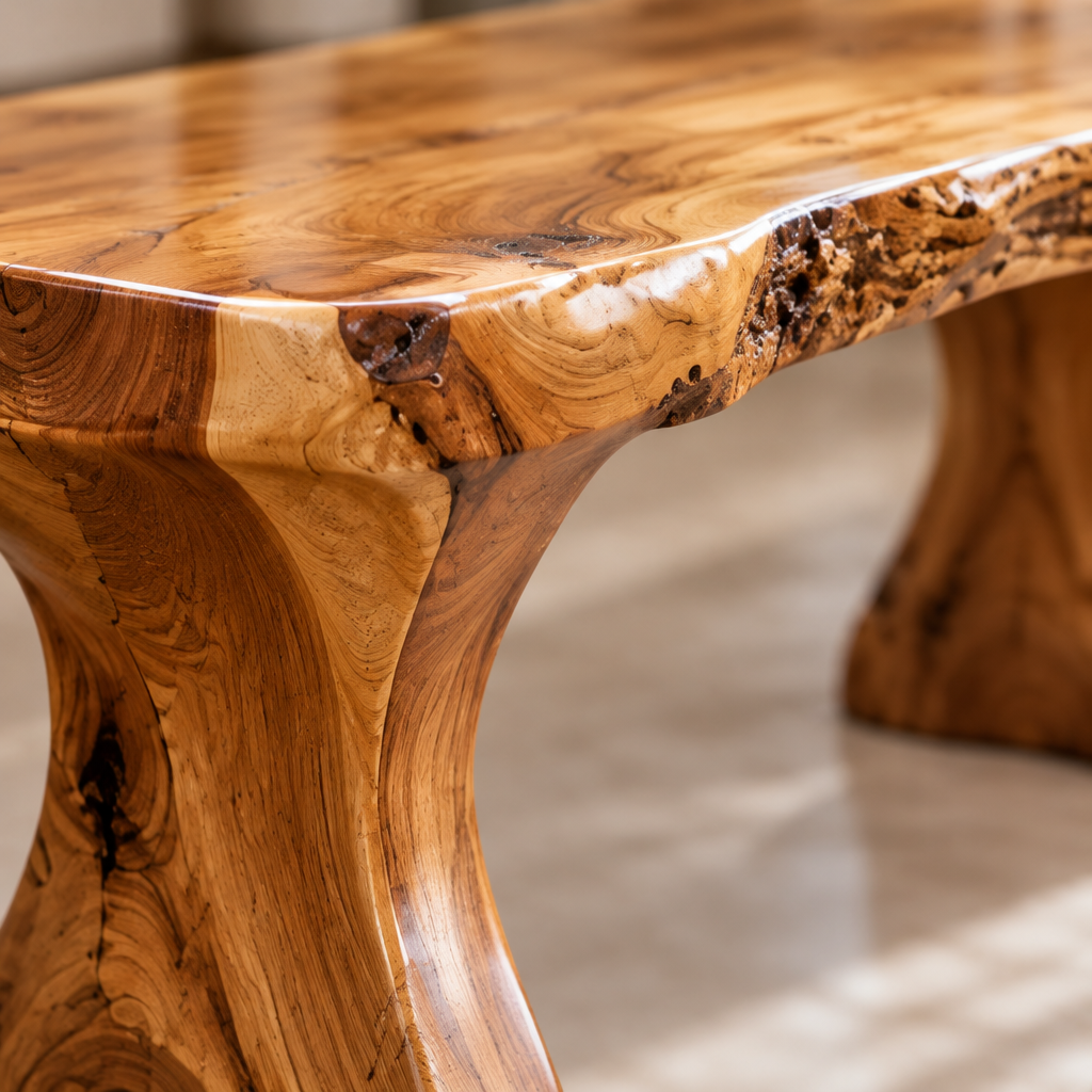 Riverbend Live-Edge Sculpted Bench wood grain close-up