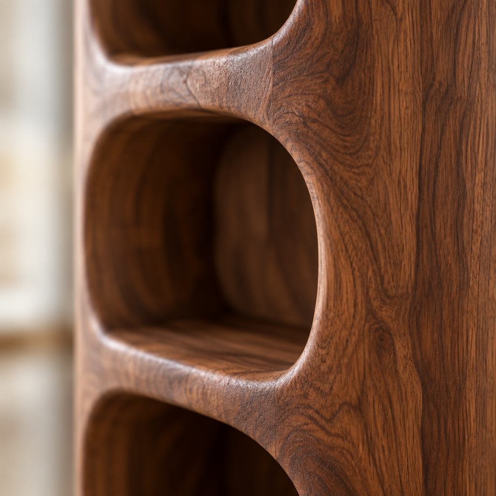 Atelier Sculpted Bath Storage Tower wood grain close-up