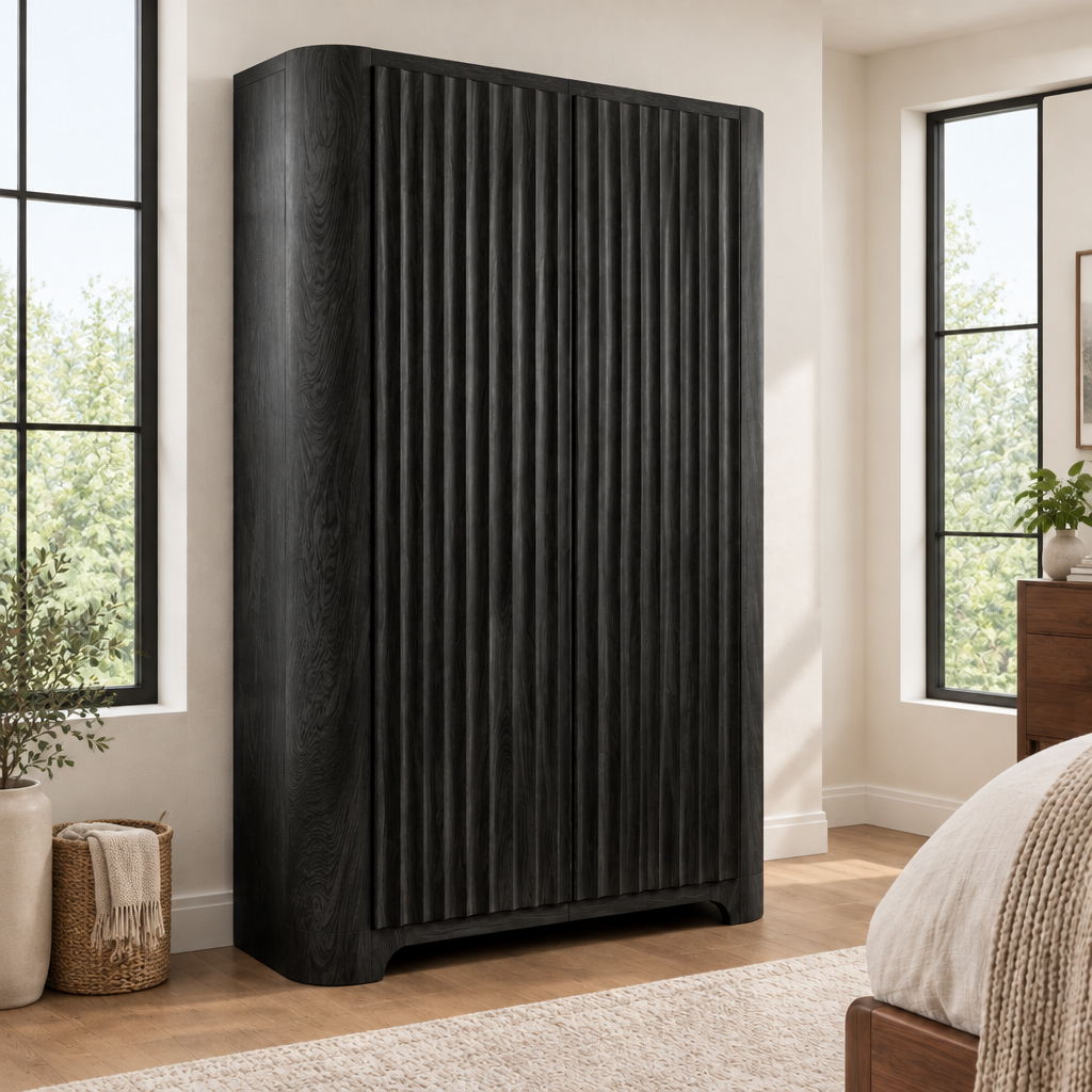 Atelier Sculpted Armoire Wardrobe in Ebonized Black finish