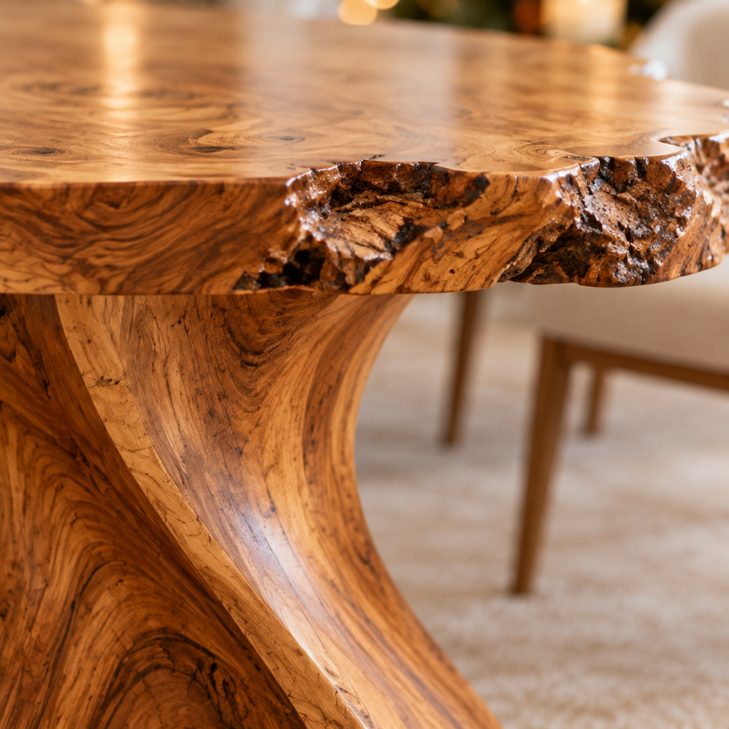 Riverbend Live-Edge Sculpted Base Dining Table wood grain close-up