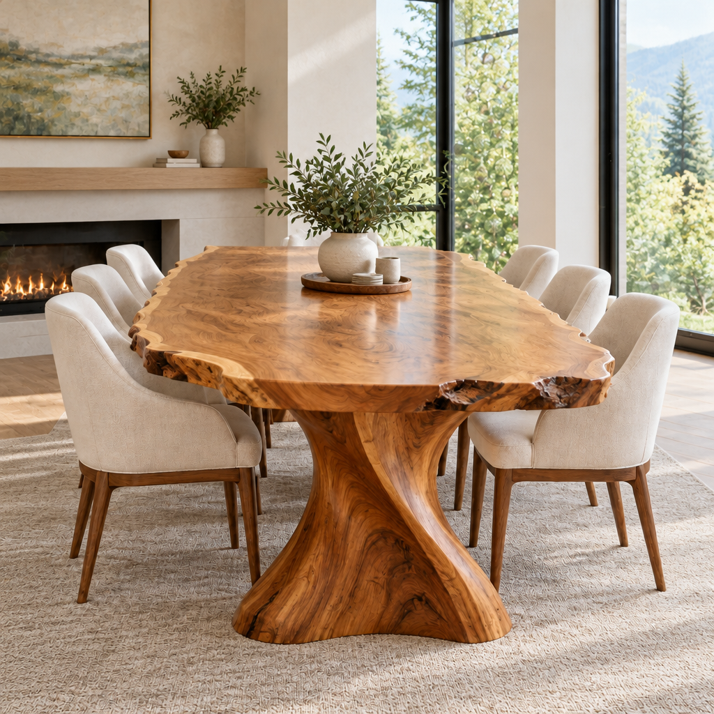 Riverbend Live-Edge Sculpted Base Dining Table in a living space