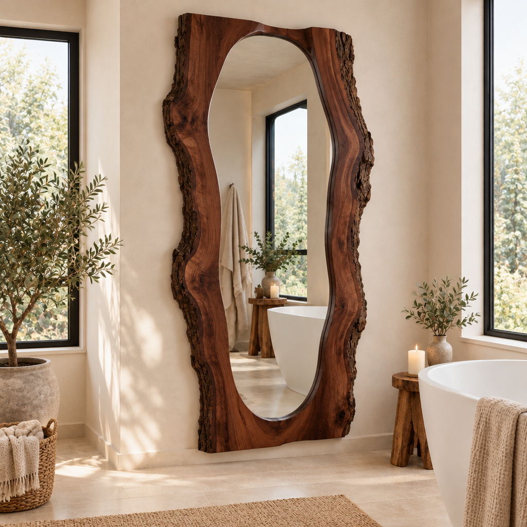 Riverbend Live-Edge Frame Mirror in Dark Walnut Stain finish