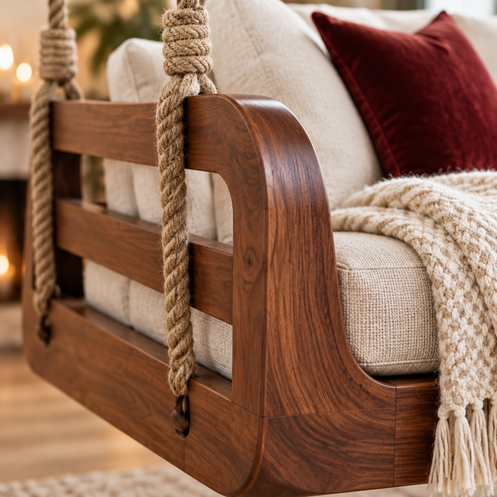 Atelier Hanging Daybed Swing wood grain close-up
