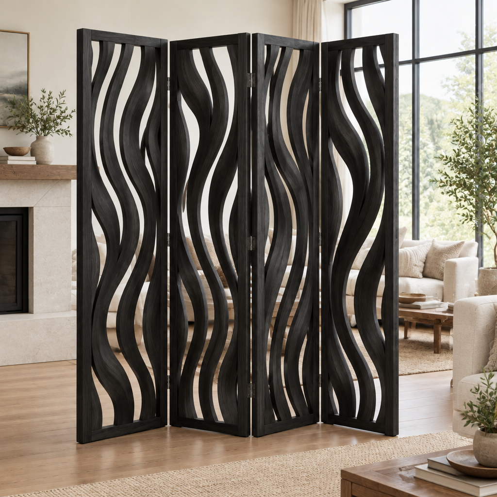 Atelier Sculpted Room Divider Screen in Ebonized Black finish