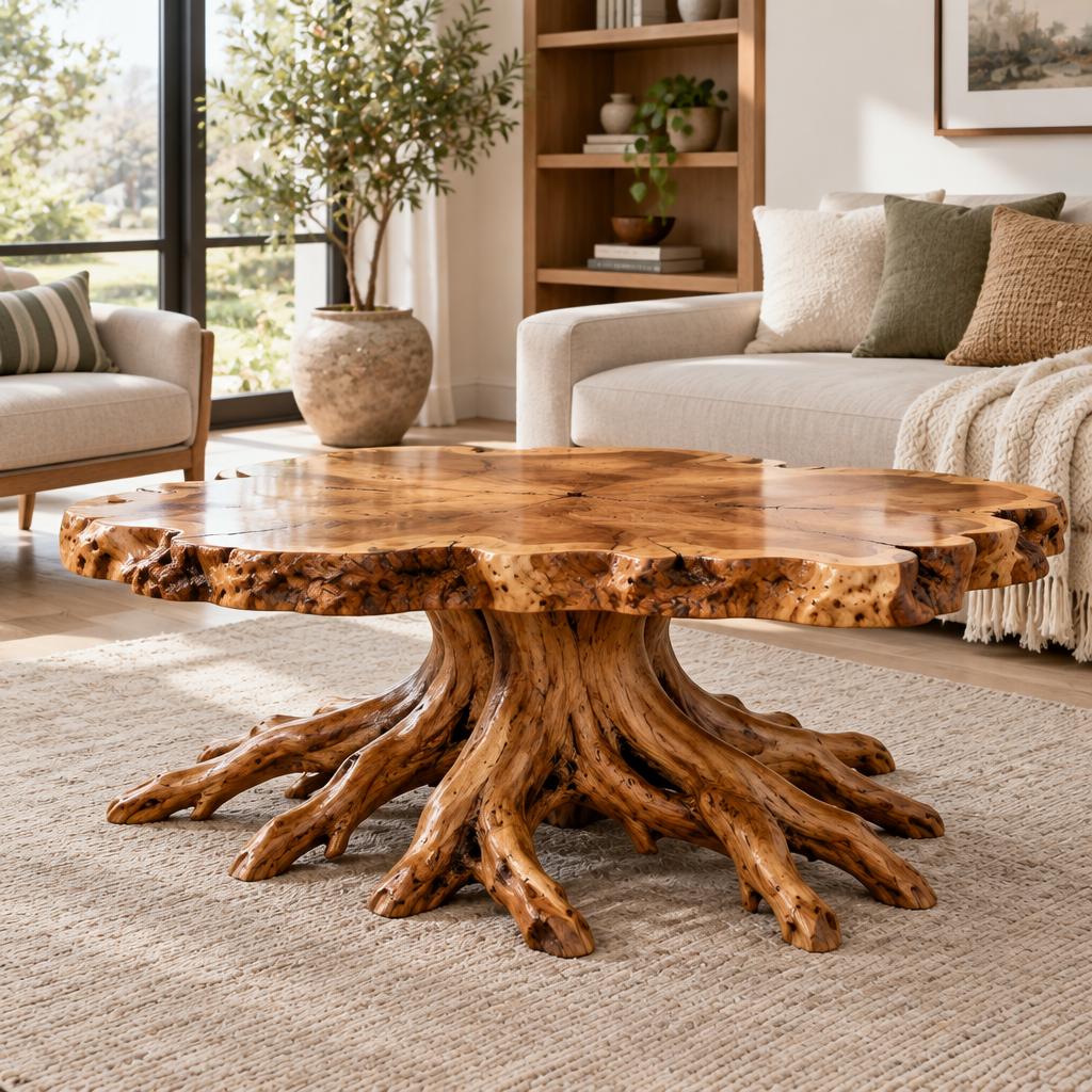 Riverbend Live-Edge Root-Base Coffee Table side view