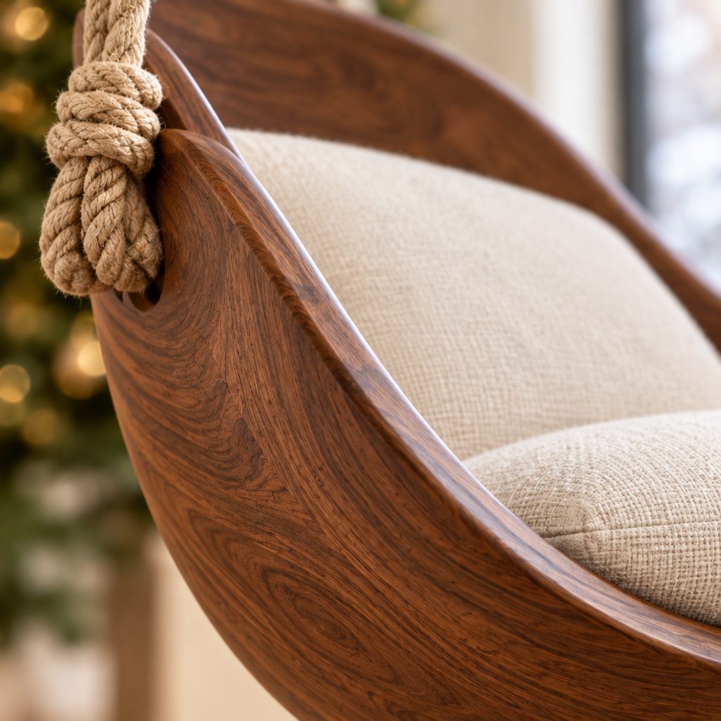 Atelier Hanging Lounge Swing wood grain close-up