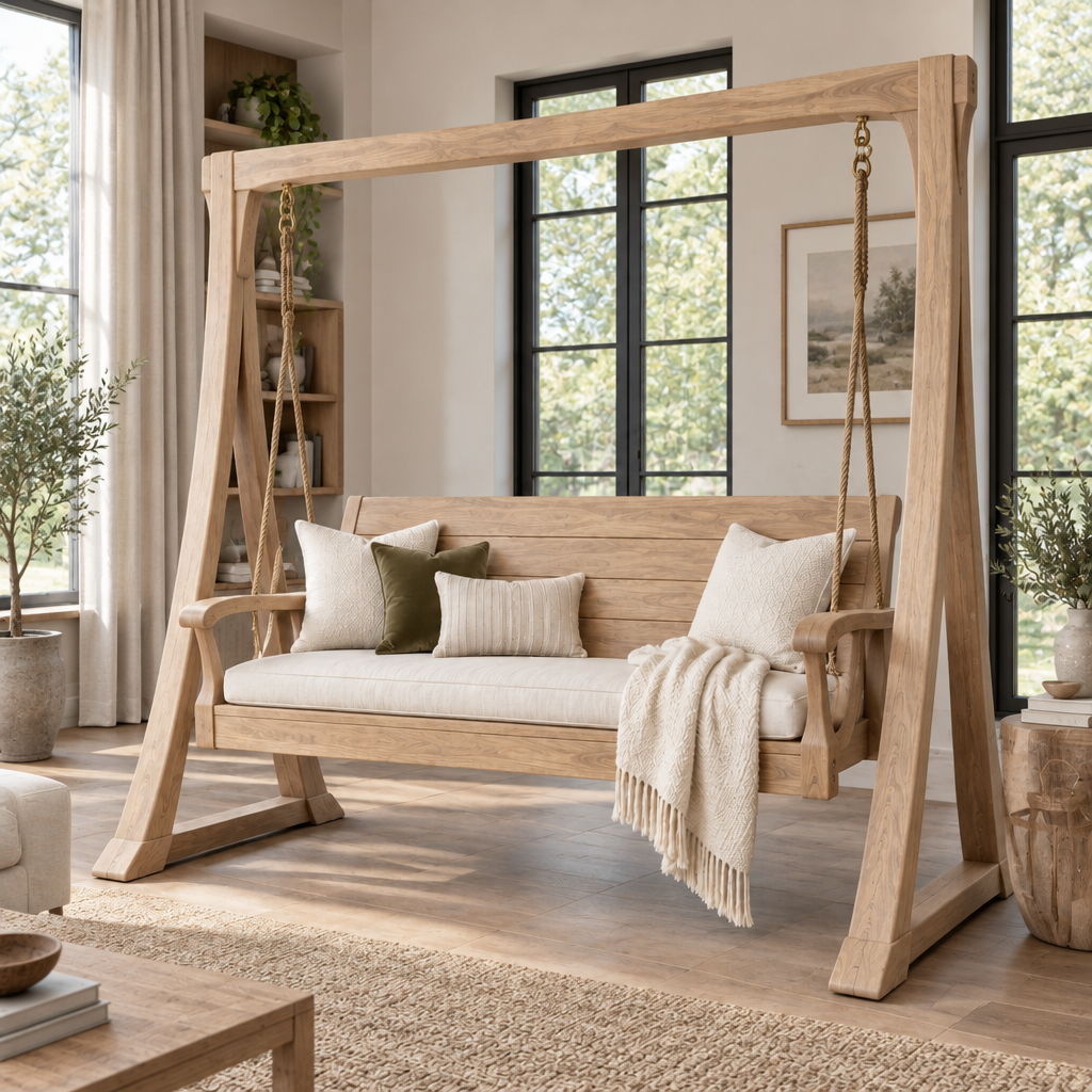 Atelier Porch Swing with Frame in Natural Oak finish