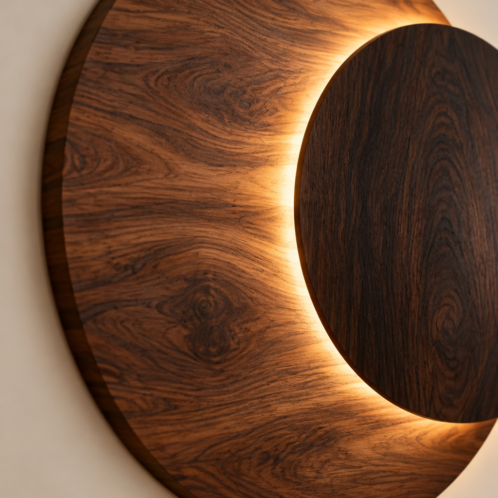 Atelier Eclipse LED Wall Sculpture wood grain close-up