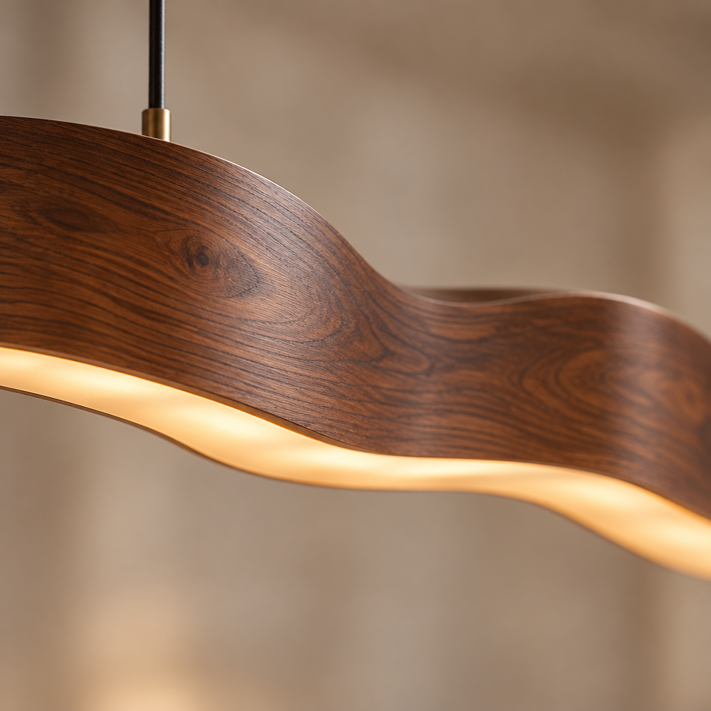 Atelier Wave Linear Pendant Light wood grain close-up