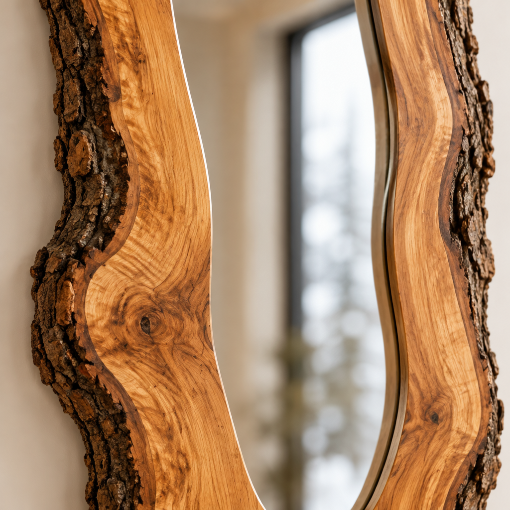 Riverbend Live-Edge Frame Mirror wood grain close-up