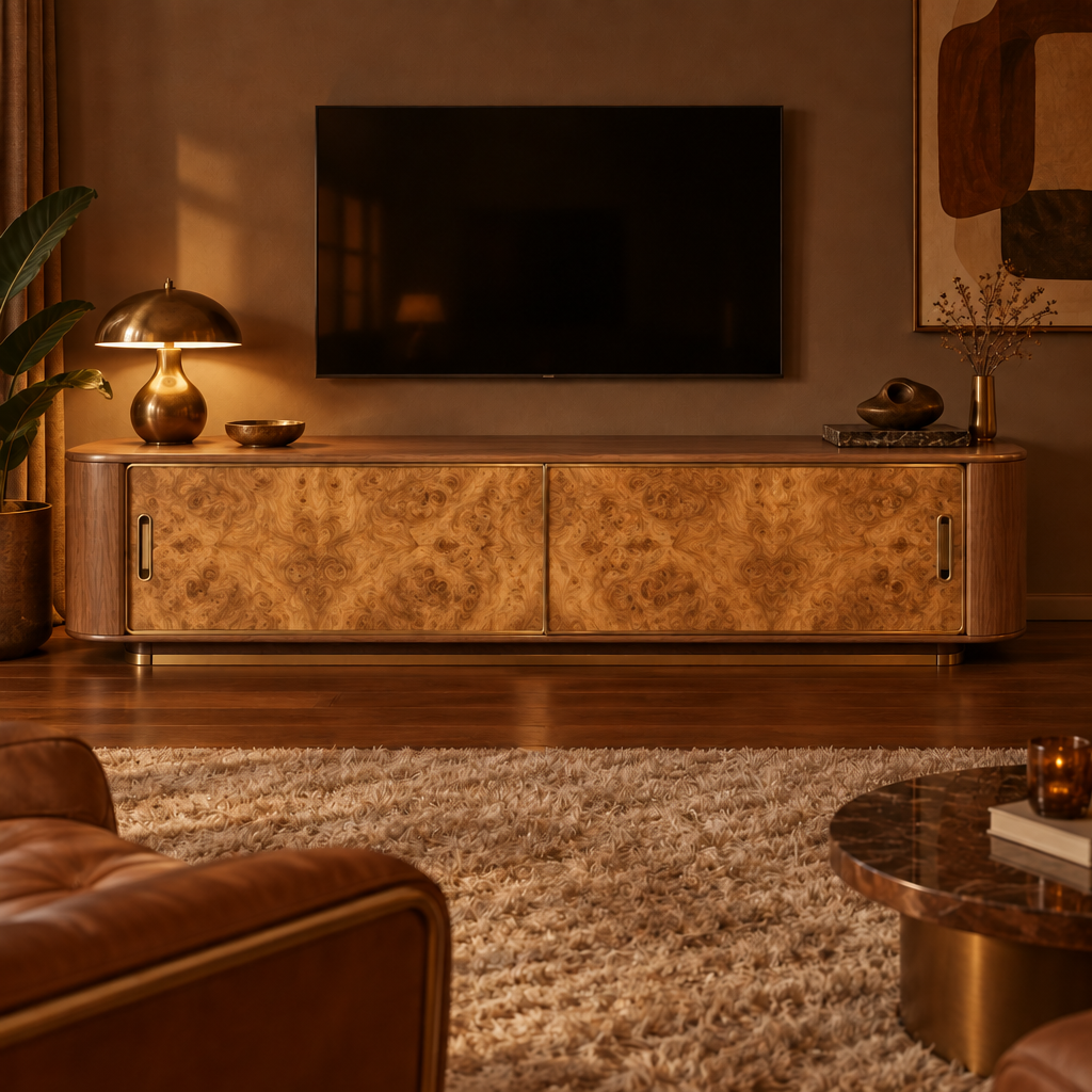 Sable Burl Media Console in Natural Walnut finish