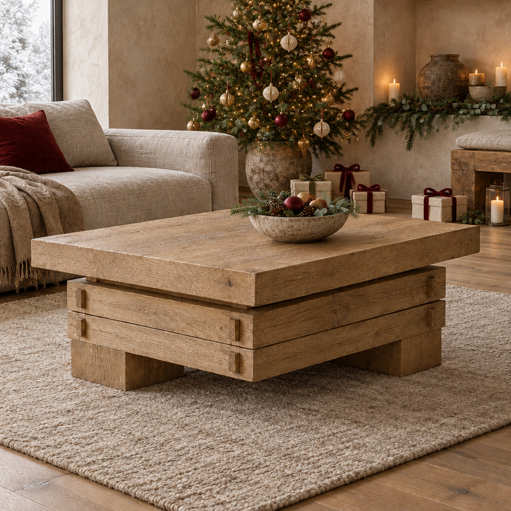 Basalt Block Coffee Table styled for the holidays