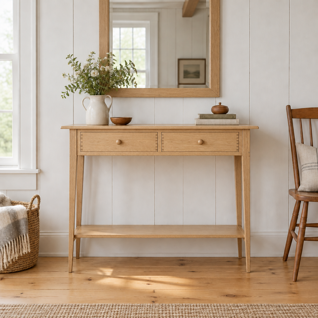 Linden Shaker Hall Console in Natural White Oak finish
