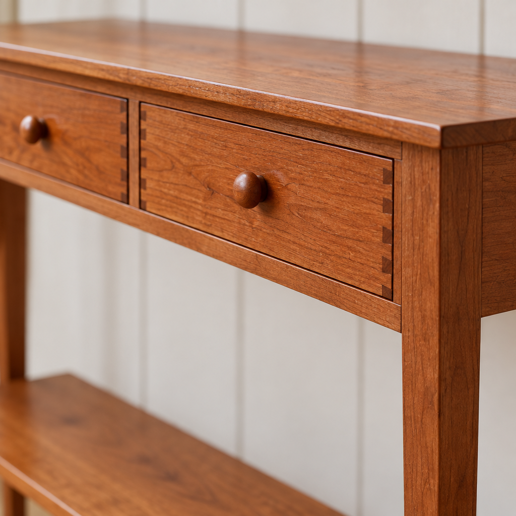 Linden Shaker Hall Console wood grain close-up