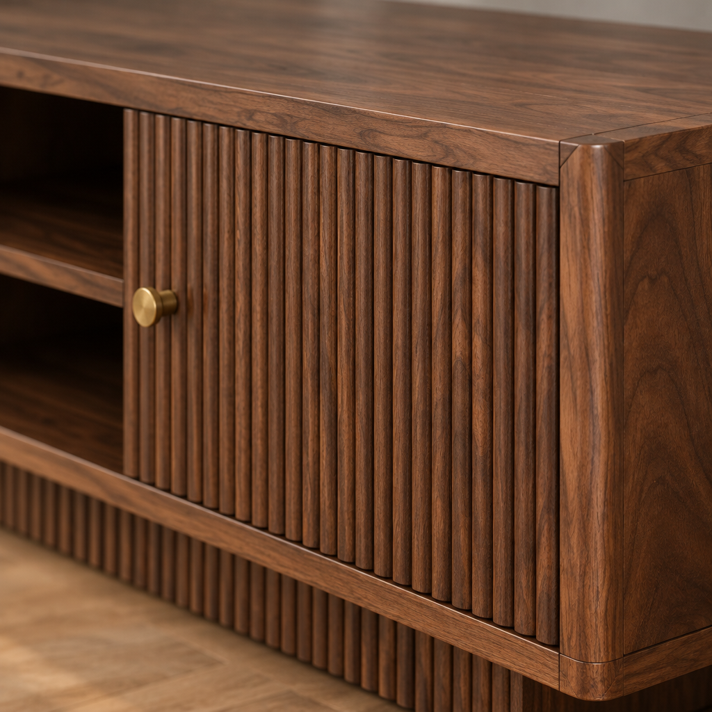 Arden Fluted Media Console wood grain close-up