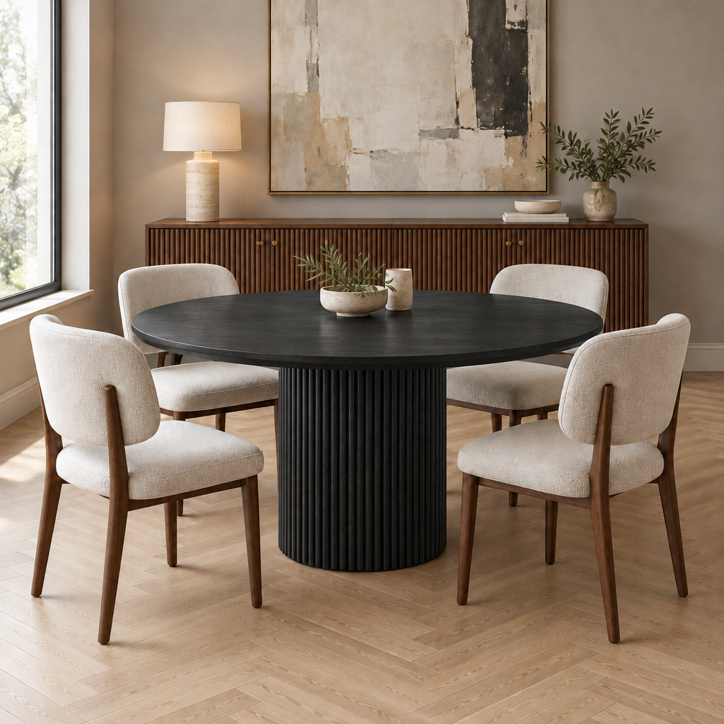 Arden Fluted Round Dining Table in Ebonized Black finish