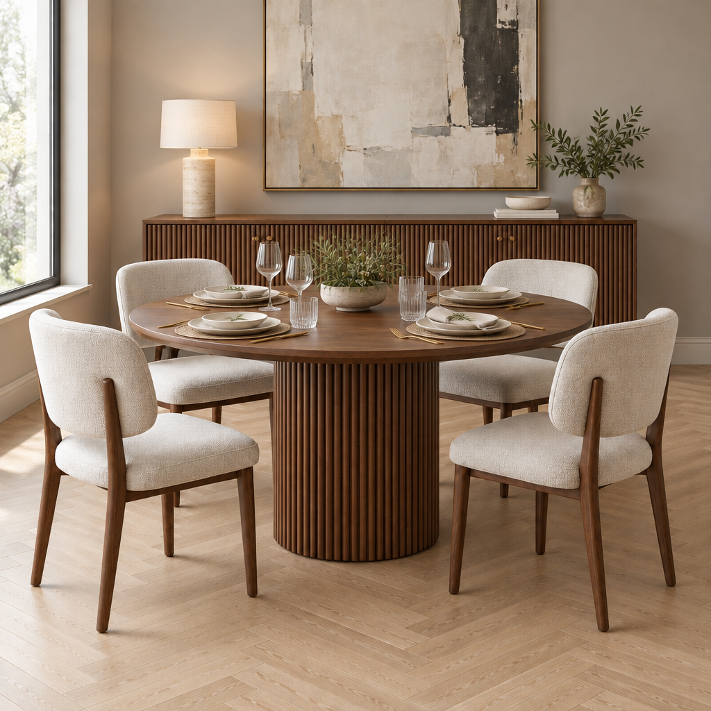 Arden Fluted Round Dining Table in use