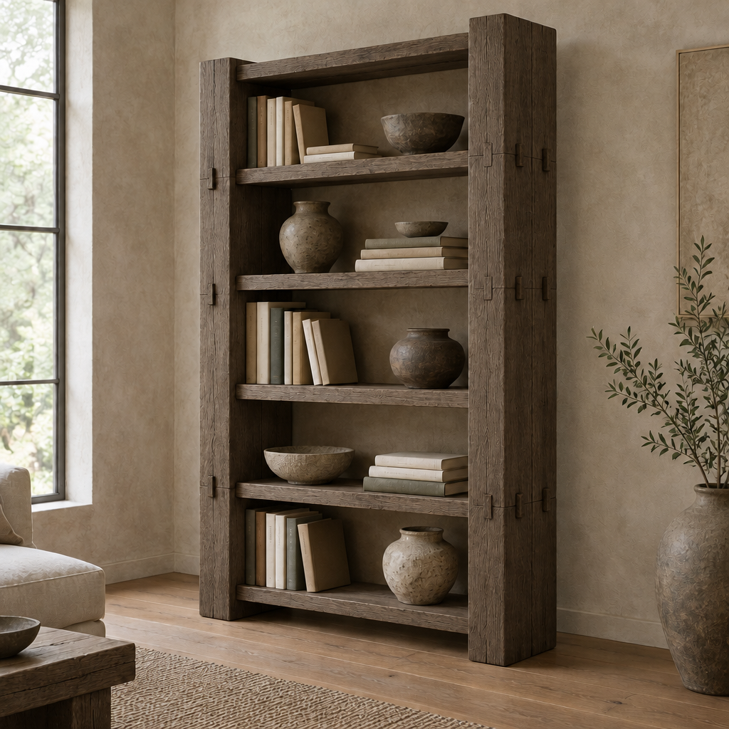 Basalt Open Bookcase in Smoked Oak finish
