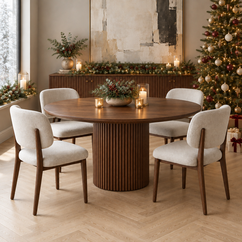 Arden Fluted Round Dining Table styled for the holidays