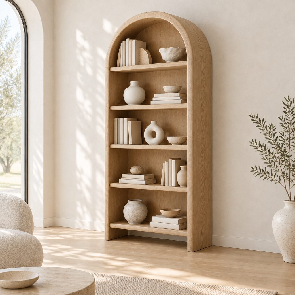 Cove Arched Bookshelf side view