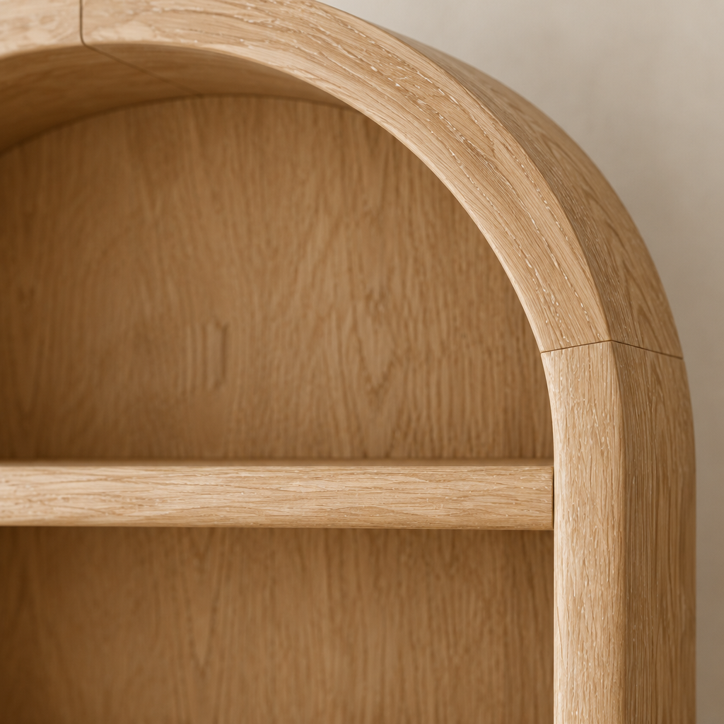 Cove Arched Bookshelf wood grain close-up