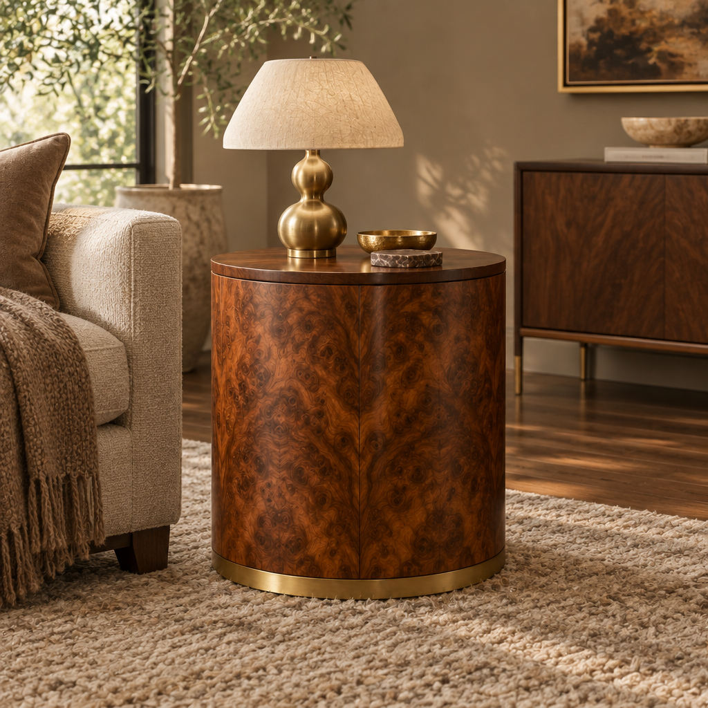 Sable Burl Drum Side Table side view