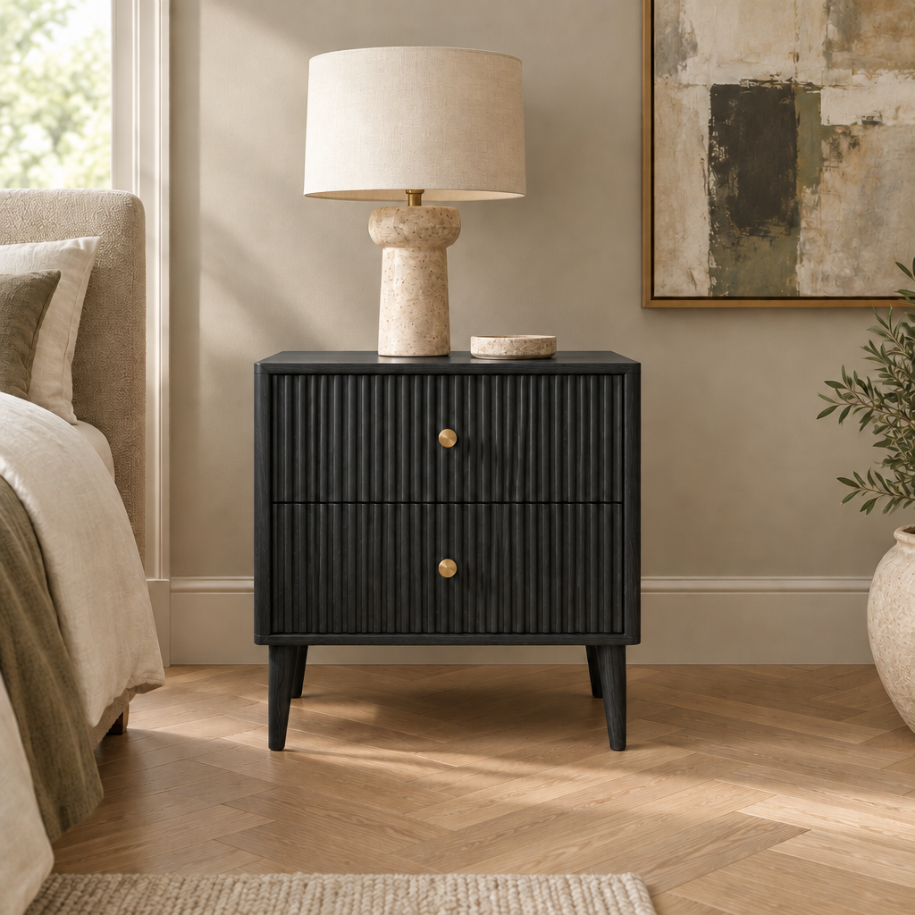 Arden Fluted Nightstand in Ebonized Black finish