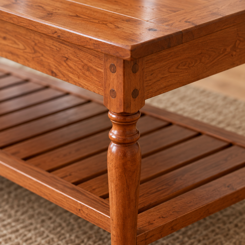 Linden Spindle Coffee Table wood grain close-up