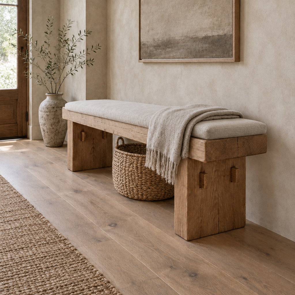 Basalt Solid Oak Bench in use